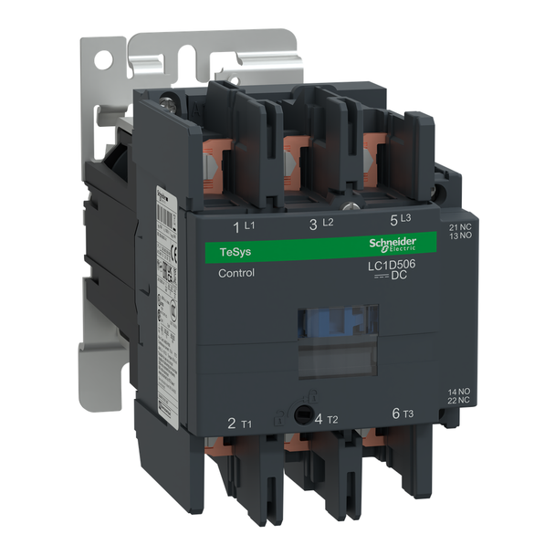 Schneider Electric LC1D506BD IEC contactor, TeSys D, nonreversing, 50A, 40HP at 480VAC, 3 phase, 3 pole, 3 NO, 24VDC coil, open style