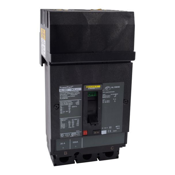 Schneider Electric HLA260304 Circuit breaker, PowerPacT H, 30A, 2 pole, 600VAC, 50kA, I-Line, thermal magnetic, 80%, BC