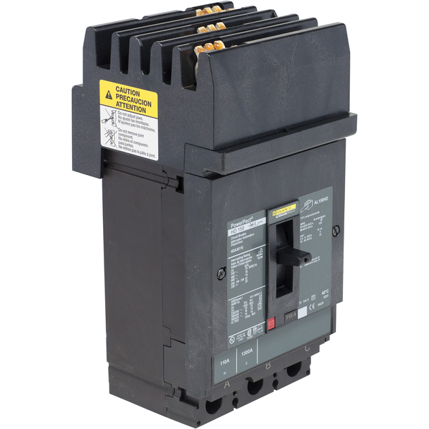 Schneider Electric HDA36150U44X Circuit breaker, PowerPacT H, 150A, 3 pole, 600VAC, 14kA, I-Line, Micrologic 6.2A, 80%, ABC