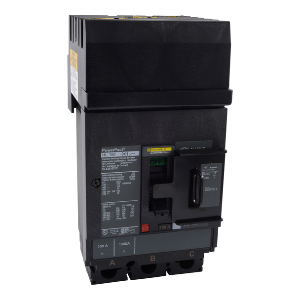 Schneider Electric HLA36100U53X Circuit breaker, PowerPacT H, 100A, 3 pole, 600VAC, 50kA, I-Line, Micrologic 5.2E, 80%, ABC