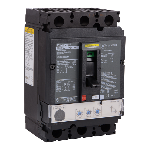 Schneider Electric HRL36100CU31X Circuit breaker, PowerPacT H, 100A, 3 pole, 600VAC, 100kA, lugs, Micrologic 3.2, 100%