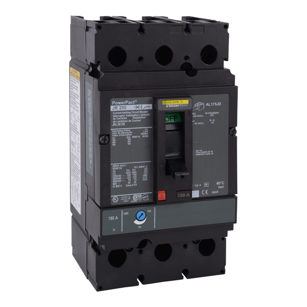 Schneider Electric JRL36225 Circuit breaker, PowerPacT J, 225A, 3 pole, 600VAC, 100kA, lugs, thermal magnetic, 80%