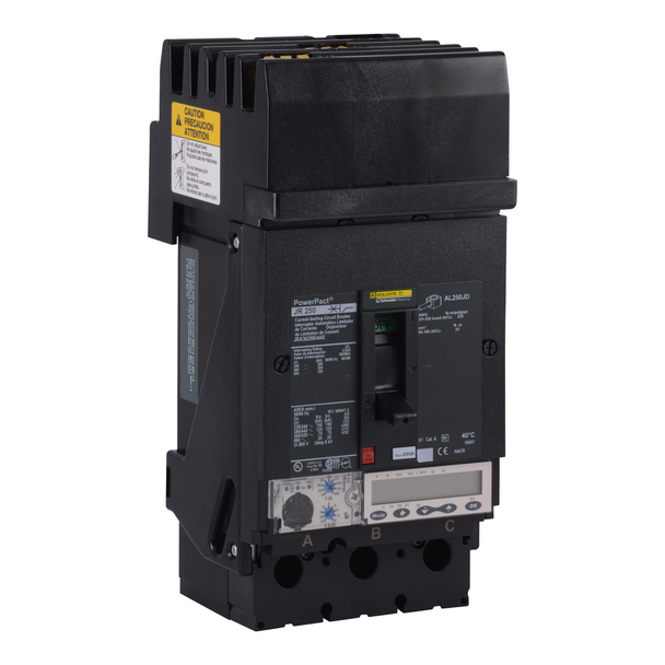 Schneider Electric JRA36250U43X Circuit breaker, PowerPacT J, 250A, 3 pole, 600VAC, 100kA, I-Line, Micrologic 5.2A, 80%, ABC