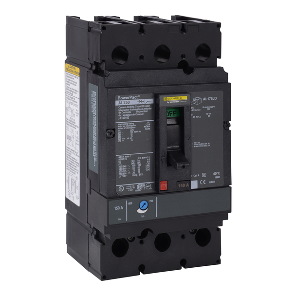 Schneider Electric JJL36175C Circuit breaker, PowerPacT J, 175A, 3 pole, 600VAC, 25kA, lugs, thermal magnetic, 100%