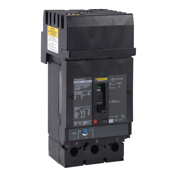 Schneider Electric JRA36150 Circuit breaker, PowerPacT J, 150A, 3 pole, 600VAC, 100kA, I-Line, thermal magnetic, 80%, ABC