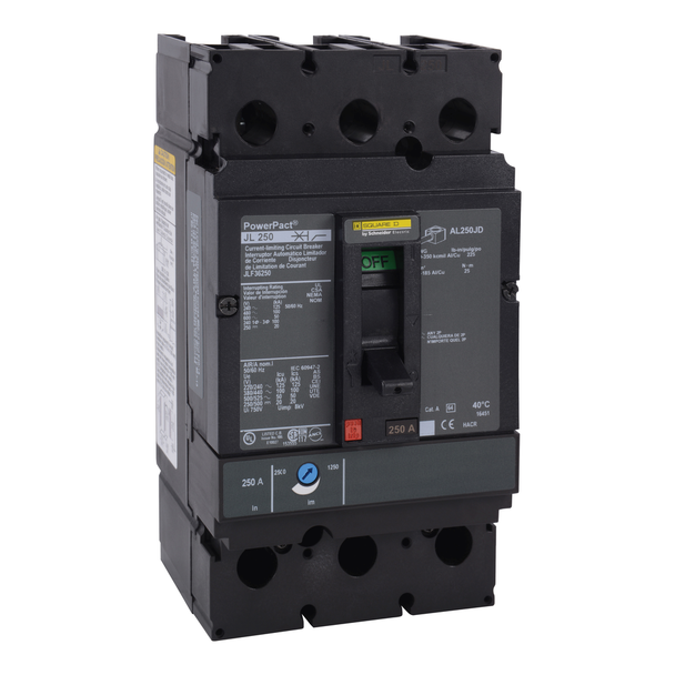 Schneider Electric JLF36250 Circuit breaker, PowerPacT J, 250A, 3 pole, 600VAC, 50kA, busbar, thermal magnetic, 80%