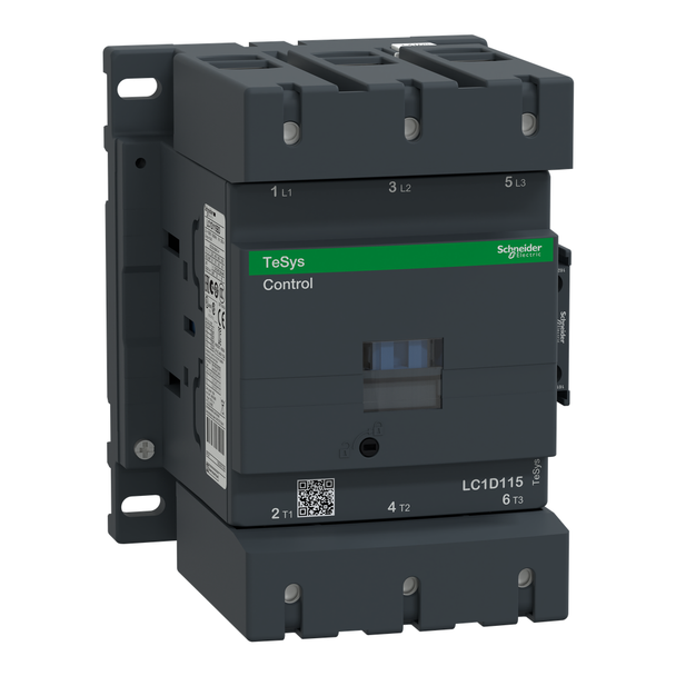 Schneider Electric LC1D115MD IEC contactor, TeSys Deca, nonreversing, 115A, 75HP at 480VAC, up to 100kA SCCR, 3 phase, 3 NO, 220VDC coil, open style