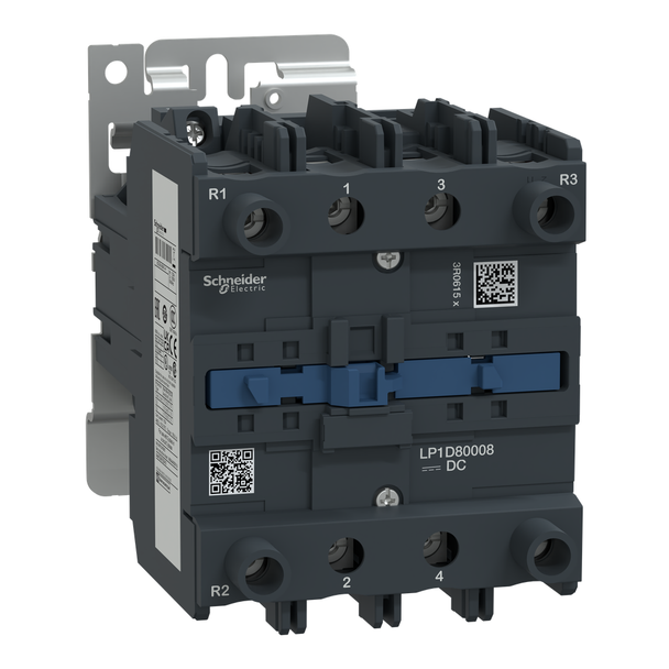 Schneider Electric LP1D80008BD IEC contactor, TeSys Deca, nonreversing, 125A resistive, 4 pole, 2 NO and 2 NC, 24VDC coil, open style