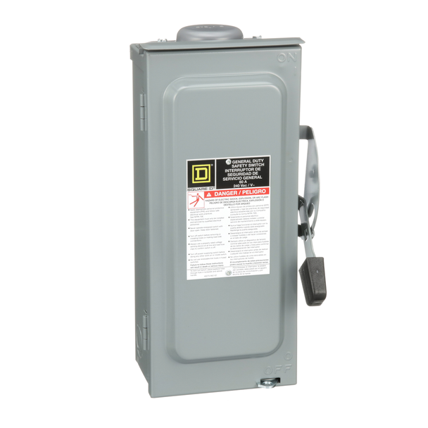 Schneider Electric D222NRB Safety switch, general duty, fusible, 60A, 2 pole, 15hp, 240VAC, NEMA 3R, bolt on provision, neutral factory installed