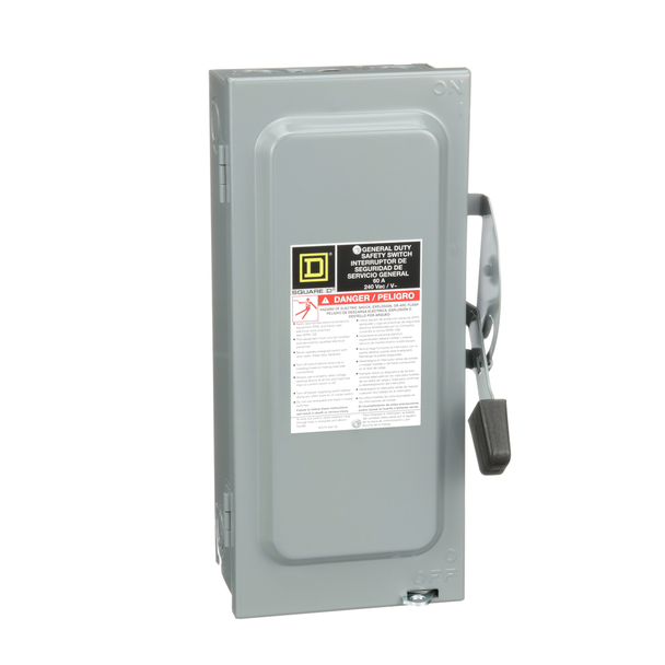 Schneider Electric D322N Safety switch, general duty, fusible, 60A, 3 pole, 15hp, 240VAC, NEMA 1, neutral factory installed