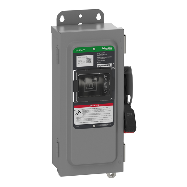 Schneider Electric VH221NAWKGL Safety switch, VisiPacT, heavy duty, fused, viewing window, NEMA 12, 240V, 30A, 2 pole, neutral installed, ground lugs