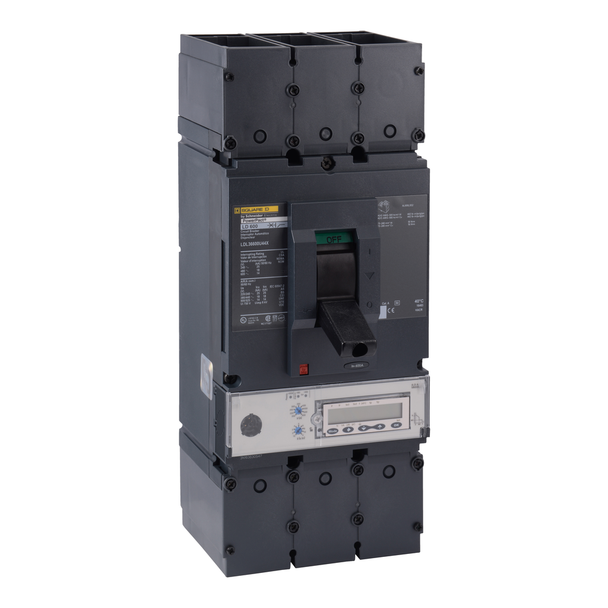 Schneider Electric LDL36600U44X Circuit breaker, PowerPacT L, 600A, 3 pole, 600VAC, 14kA, lugs, Micrologic 6.3A, 80%