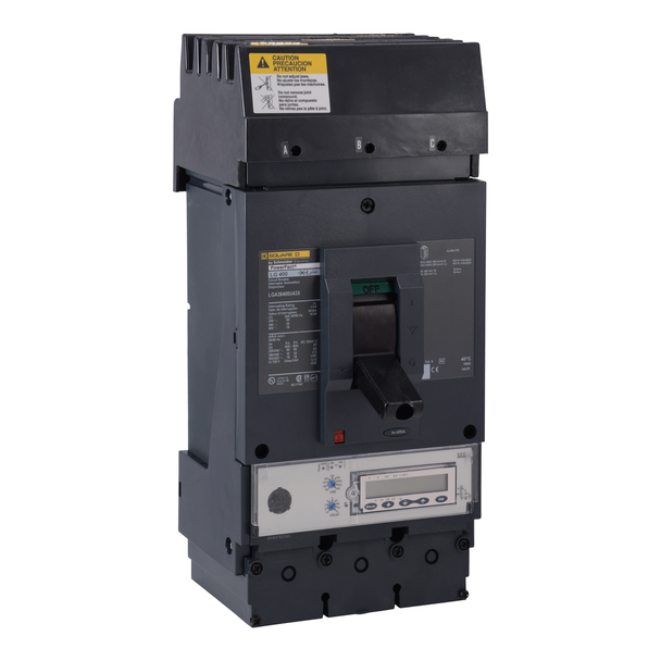 Schneider Electric LGA36400CU43X Circuit breaker, PowerPacT L, 400A, 3 pole, 600VAC, 18kA, I-Line, MicroLogic 5.3A, 100%, ABC