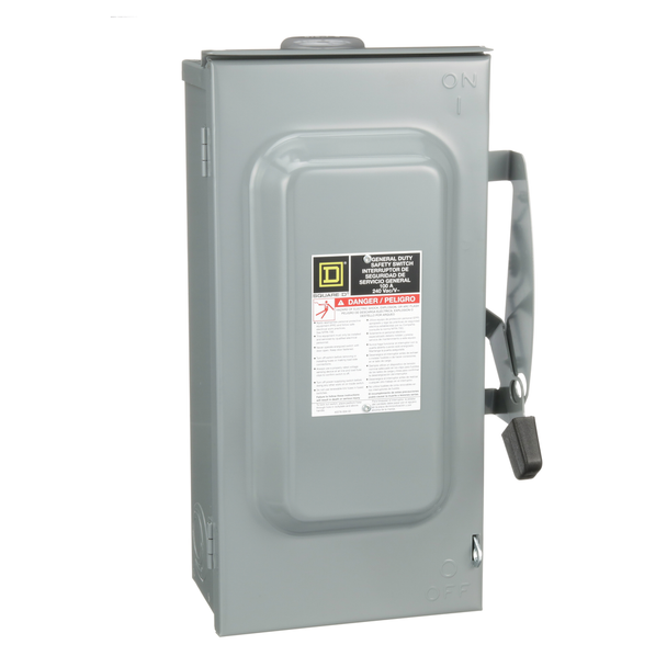 Schneider Electric D323NRB Safety switch, general duty, fusible, 100A, 3 pole, 30hp, 240VAC, NEMA 3R, 4 wire, 1 neutral, bolt on hub provision