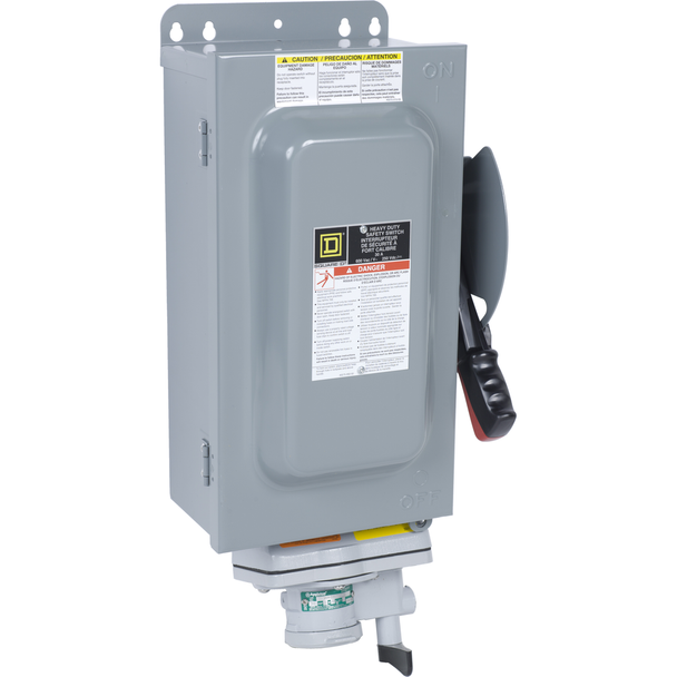 Schneider Electric H361AWA Safety switch, heavy duty, fusible, 30A, 600VAC/DC, 3 poles, 20HP, NEMA 12K, Appleton Powertite receptacle