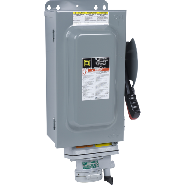 Schneider Electric H362AWA Safety switch, heavy duty, fusible, 60A, 600VAC/DC, 3 poles, 50HP, NEMA 12K, Appleton Powertite receptacle