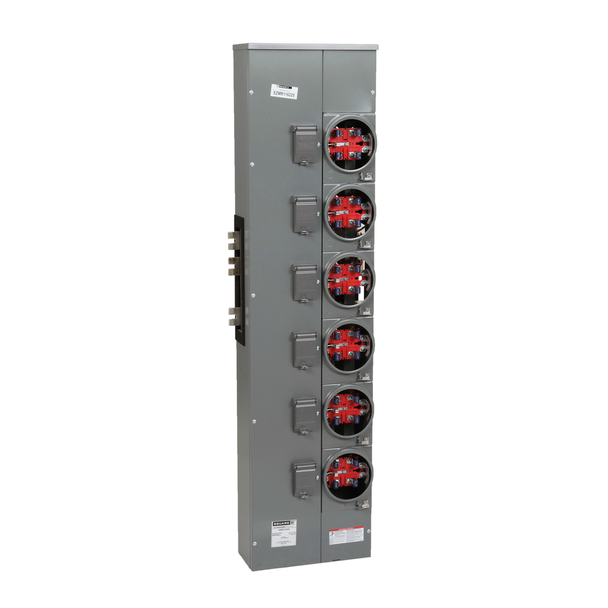 Schneider Electric EZMR116225 Branch unit, EZ Meter-Pak, 225A, 6 x 5 sockets, 120/240VAC, no bypass, ringless, 1200A Cu busbar