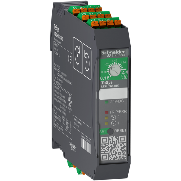 Schneider Electric LZ2H2X43BD Reversing ultra compact starter, TeSys Hybrid, 3P, 500VAC, 0.75kW at 400V, 24VDC, Spring terminal