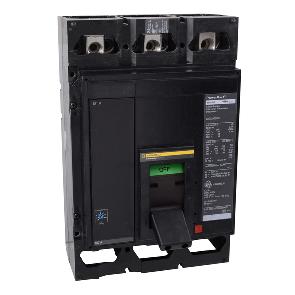 Schneider Electric MJP36600 Circuit breaker, PowerPacT M, 600A, 3 pole, 600VAC, 25kA, lugs, ET 1.0, 80%