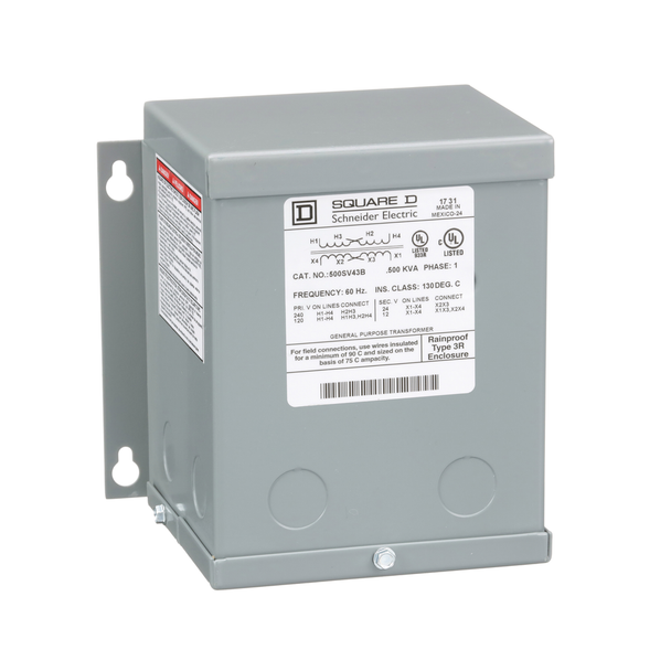 Schneider Electric 500SV43B Transformer, buck boost, encapsulated, 0.5kVA, 1 phase, 120x240V primary, 12/24V secondary, NEMA 3R, 80C rise