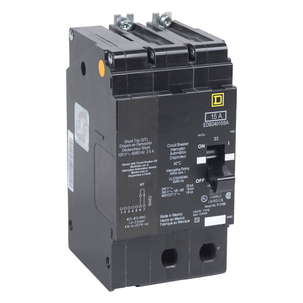 Schneider Electric EGB24060SA Mini circuit breaker, E-Frame, 60A, 2 pole, 480Y/277VAC, 65kA max, bolt on, shunt trip