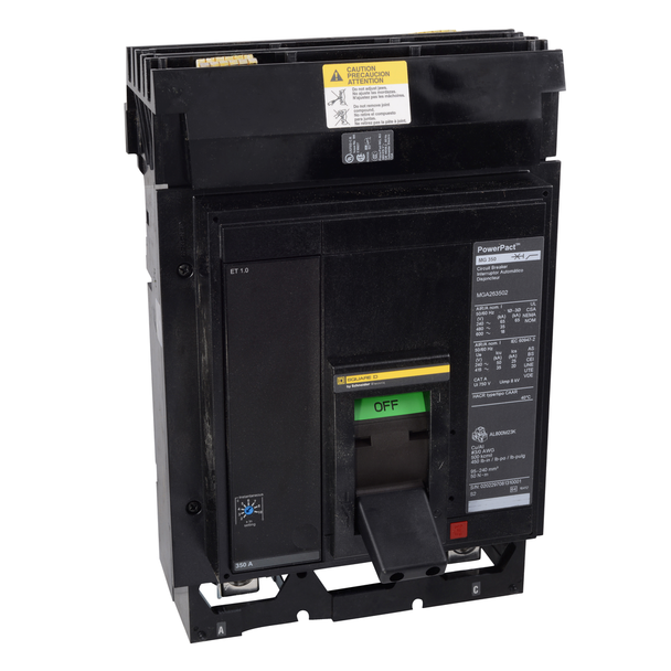 Schneider Electric MJA36400YP Circuit breaker, PowerPacT M, 400A, 3 pole, 600VAC, 25kA, I-Line, ET 1.0, 80%, ABC, padlock handle