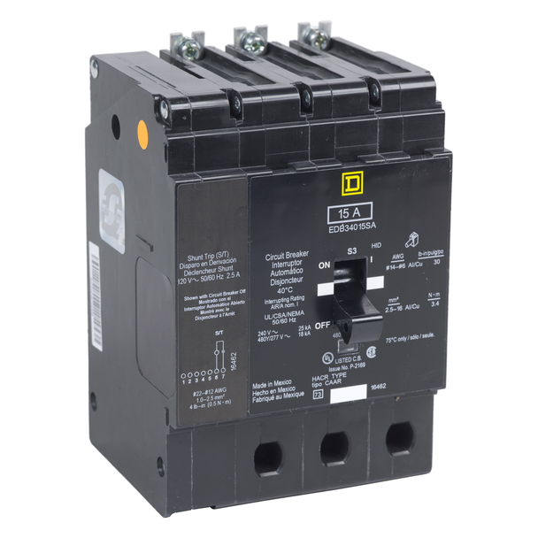 Schneider Electric EGB34025SA Mini circuit breaker, E-Frame, 25A, 3 pole, 480Y/277VAC, 65kA max, bolt on, shunt trip