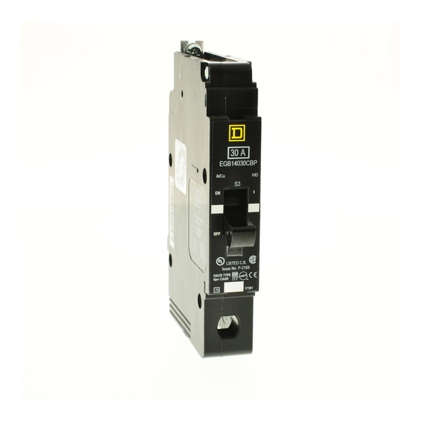 Schneider Electric EGB14030CBP Mini circuit breaker, E-Frame, 30A, 1 pole, 277VAC, 65kA max, bolt on