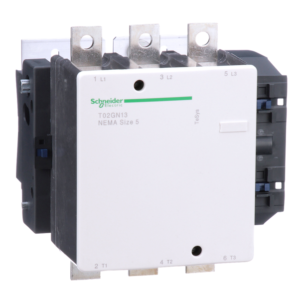 Schneider Electric T02GN13G7 NEMA Contactor, TeSys N, nonreversing, Size 5, 270A, 200HP at 460VAC, 3 pole, 3 phase, 120VAC 50/60Hz coil, open