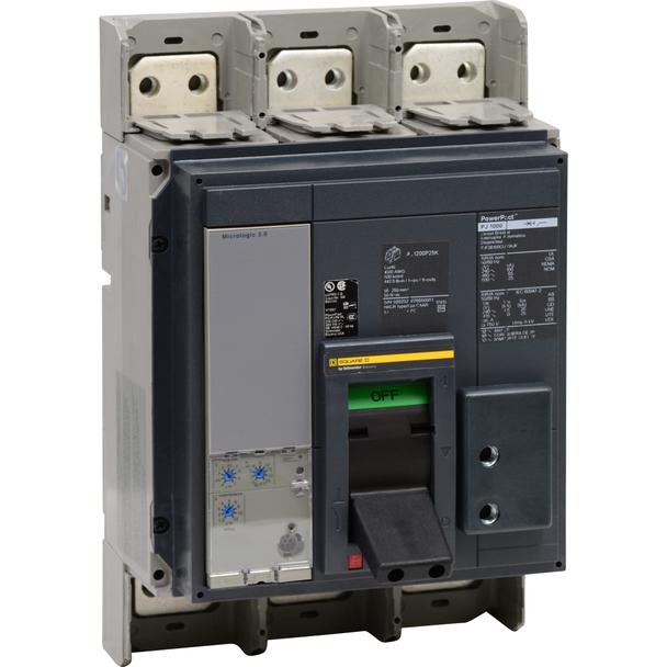 Schneider Electric PJF36120U31A Circuit breaker, PowerPacT P, 1200A, 3 pole, 600VAC, 25kA, busbar, Micrologic 3.0, 80%