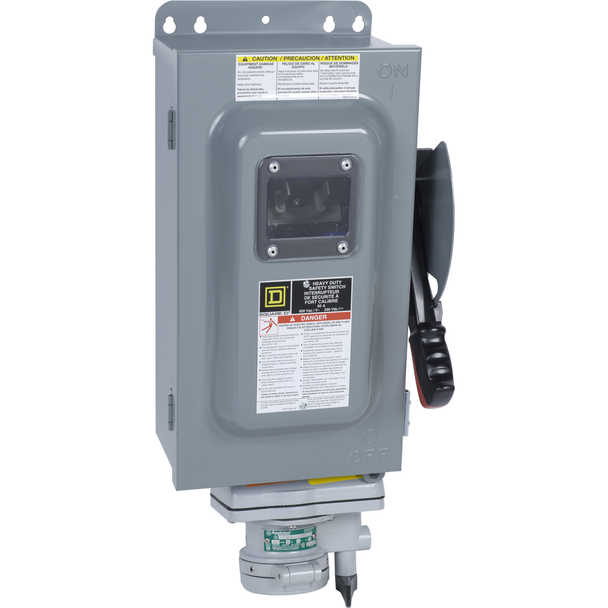 Schneider Electric HU362AWAVW Safety switch, heavy duty, non fusible, 60A, 600VAC/DC, 3 poles, 60HP, NEMA 12K, Appleton receptacle, viewing window