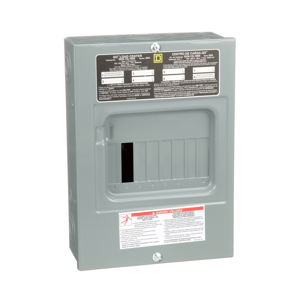 Schneider Electric QO612L100S Load center, QO, 1 phase, 6 spaces, 12 circuits, 100A fixed main lugs, NEMA1, surface cover