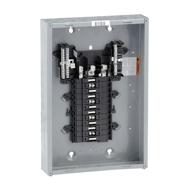 Schneider Electric QO324L125G Load center, QO, 3 phase, 24 spaces, 24 circuits, 125A fixed main lugs, NEMA1, gnd bar