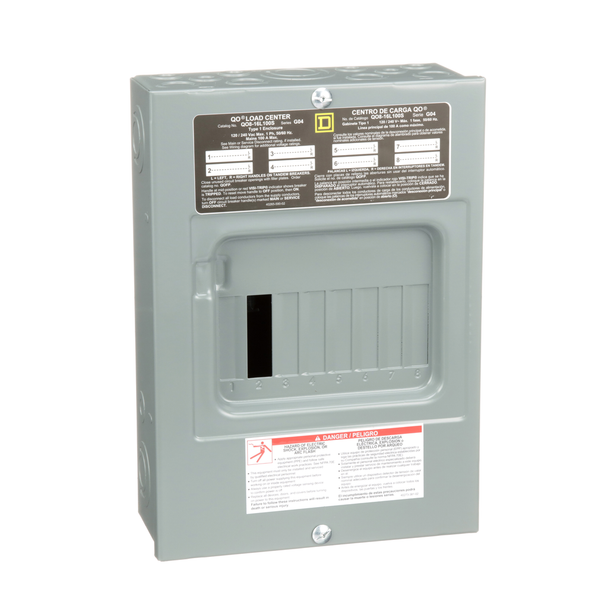 Schneider Electric QO816L100S Load center, QO, 1 phase, 8 spaces, 16 circuits, 100A fixed main lugs, NEMA1, surface cover