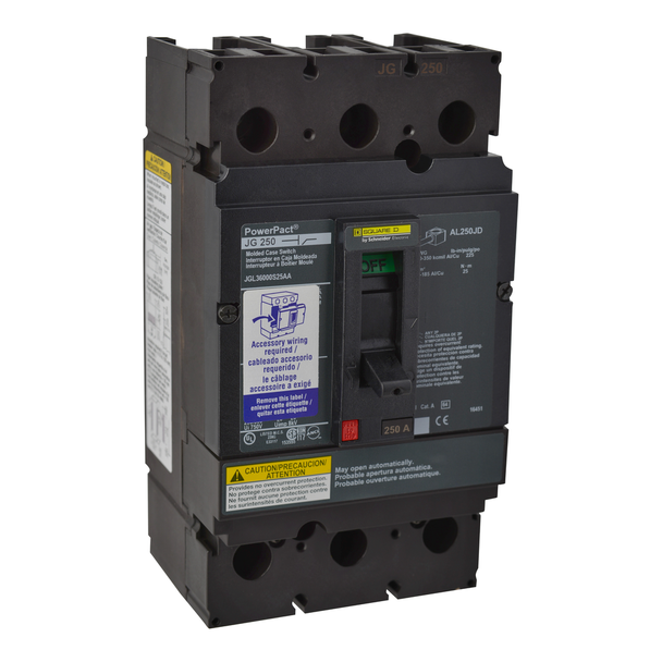 Schneider Electric JGL36000S25AA Automatic switch, PowerPacT J, 250A, 3 pole, 600VAC, 18kA, lugs, magnetic, aux