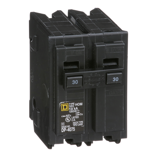 Schneider Electric HOM230C Mini circuit breaker, Homeline, 30A, 2 pole, 120/240VAC, 10kA AIR, standard type, plug in, UL