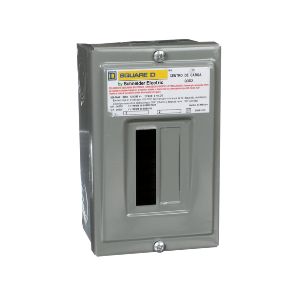 Schneider Electric QOD2S Load center, QOD, 2 phase, 2 spaces, 2 circuits, 50A breaker, surface cover, NEMA1