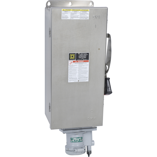 Schneider Electric HU363DSWA Safety switch, heavy duty, non fusible, 100A, 600VAC, 600VDC, 3 poles, 100hp, NEMA 4, 4X, 5, 304 steel, Appleton