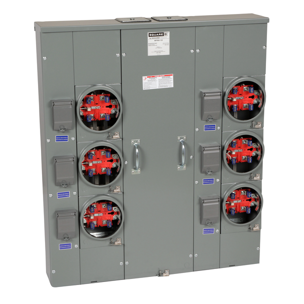 Schneider Electric MPR66125 Meter center, MP Meter-Pak, 6 sockets, no bypass, 5 jaws, 600A bus, 125A max breaker rating, ringless