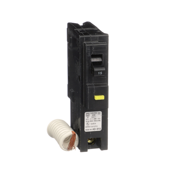 Schneider Electric HOM115GFI Mini circuit breaker, Homeline, 15A, 1 pole, 120VAC, 10kA AIR, ground fault class A, plug in, UL