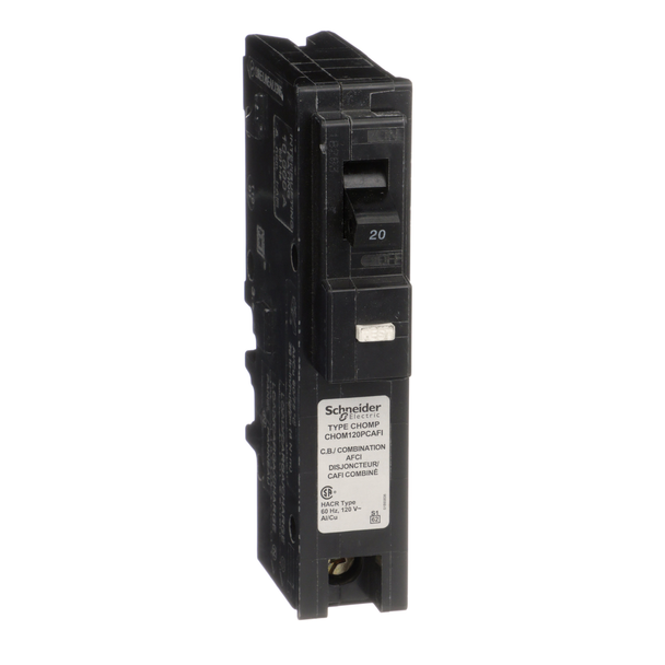 Schneider Electric CHOM120PCAFI Mini circuit breaker, Homeline, 20A, 1 pole, 120VAC, 10kA AIR, combo arc fault, plug on neutral, plug in, UL