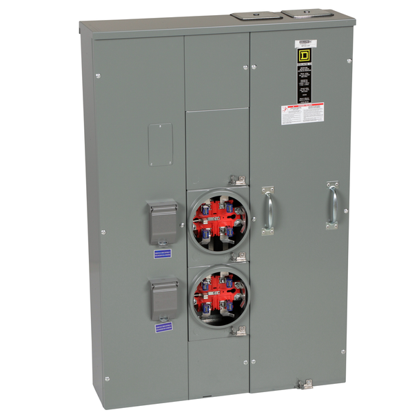 Schneider Electric MPH42200 Meter center, MP Meter-Pak, 2 sockets, horn bypass, 5 jaws, 400A bus, 200A max breaker rating, ringless