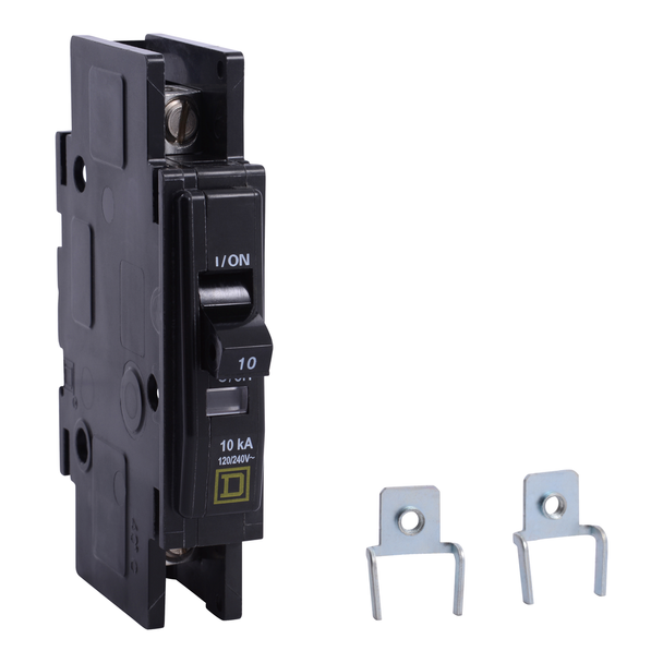 Schneider Electric QOU1103100 Mini circuit breaker, QOU, 10A, 1 pole, 120/240 VAC, 10kA, mounting foot