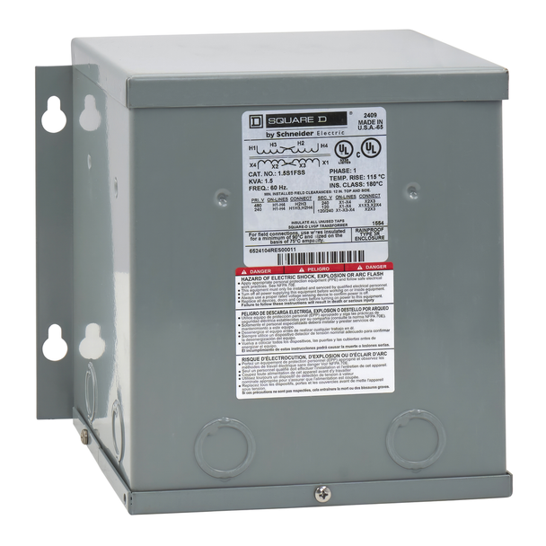 Schneider Electric 1.5S1FSS Transformer, dry type, encapsulated, 1.5kVA, 1 phase, 240x480V primary, 120/240V secondary, 8A, 115C rise