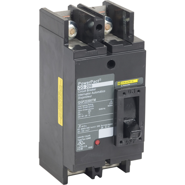 Schneider Electric QGP22225TM Circuit breaker, PowerPacT Q, 225A, 2 pole, 240VAC, 65kA, lugs, thermal magnetic, 80%, bottom of panel