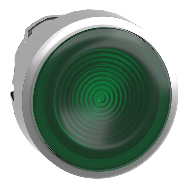 Schneider Electric ZB4BW333S Head for illuminated push button, Harmony XB4, metal, green flush, 22mm, universal LED, spring return, grooved lens