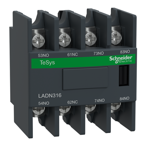 Schneider Electric LADN316 Auxiliary contact block, TeSys Deca, 3NO + 1NC, front mounting, lugs-ring terminals