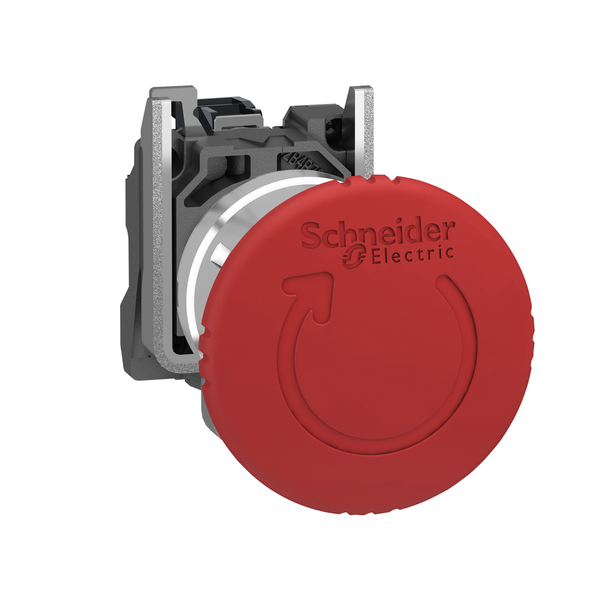 Schneider Electric XB4BS8446 Emergency stop switching off, Harmony XB4, metal, red mushroom 40mm, 22mm, trigger latching turn to release, 1NC with monitoring