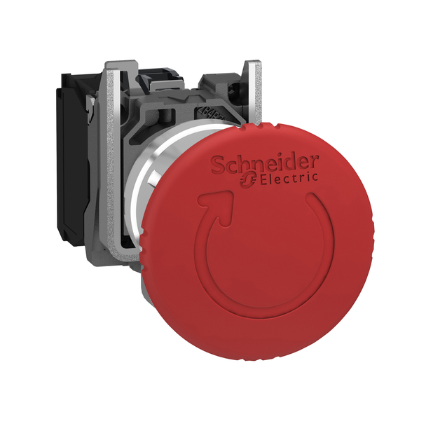 Schneider Electric XB4BS84462 Emergency stop switching off, Harmony XB4, metal, red mushroom 40mm, 22mm, trigger latching turn to release, 2NC with monitoring