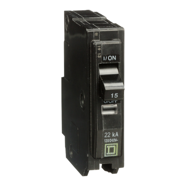 Schneider Electric QO115VH Mini circuit breaker, QO, 15A, 1 pole, 120/240VAC, 22kA, plug in